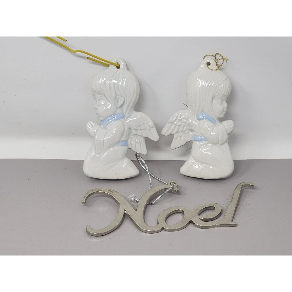 Vintage Ceramic Angel Ornaments‎ & Silver Noel Decoration Set